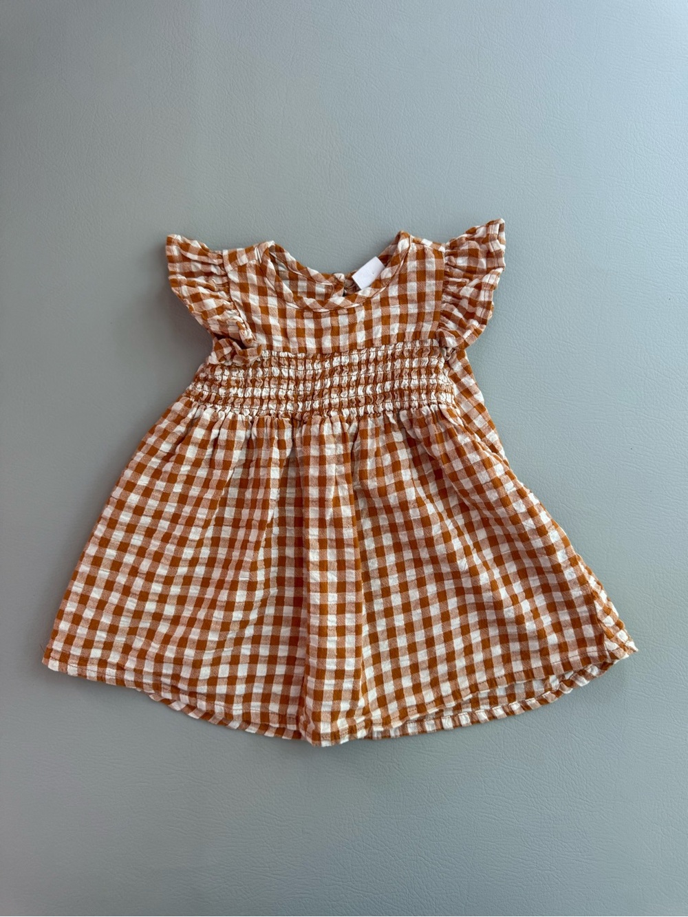 Hema European Brown Cream Plaid Check Smocked Baby Girl Dress 6-12M size